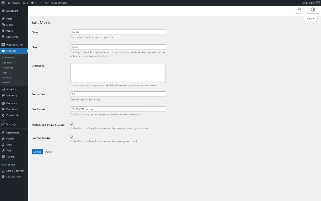 setting booking attribute term options