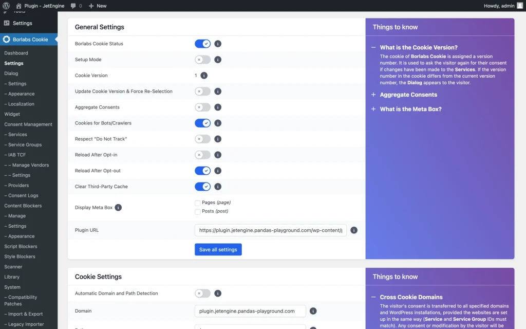 borlabs cookie plugin general settings