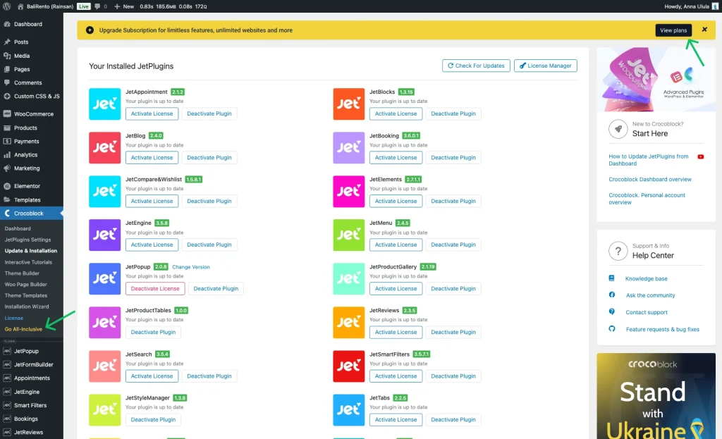 jet dashboard license page