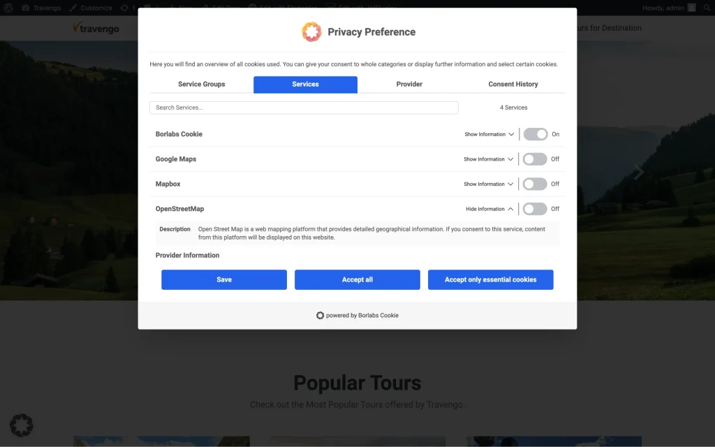 cookie plugin privacy preference popup