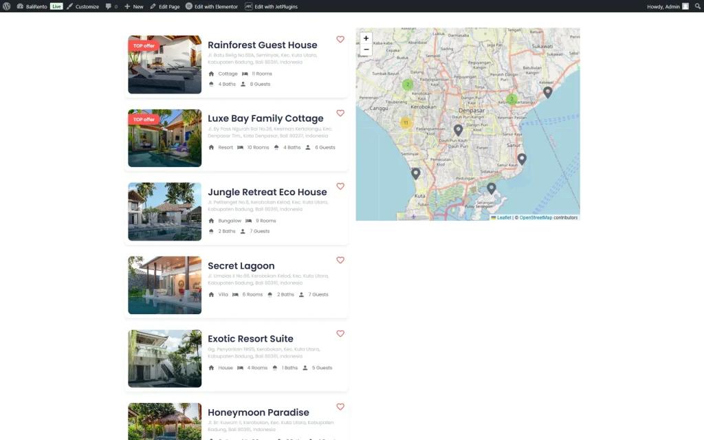 map listing and listing grid on the front end