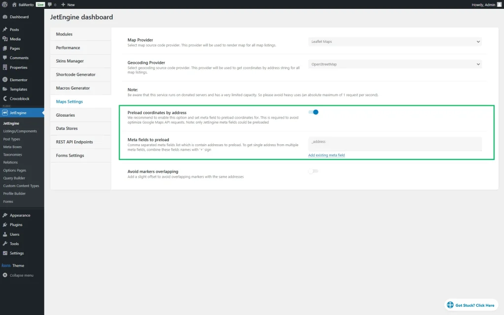 preload coordinates by address toggle