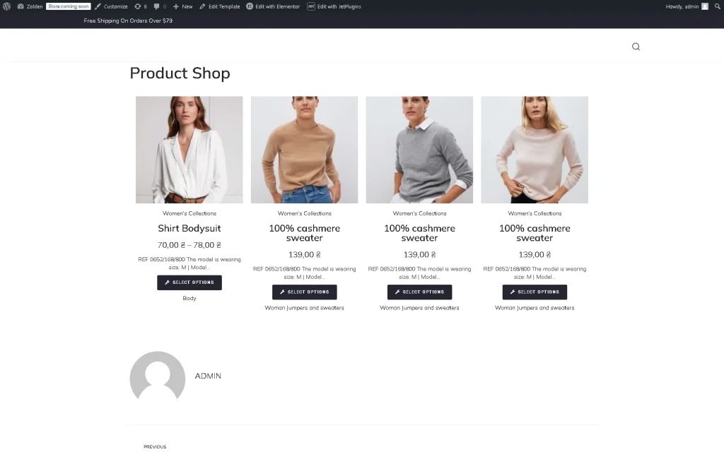 alt text: products grid widget on the front end