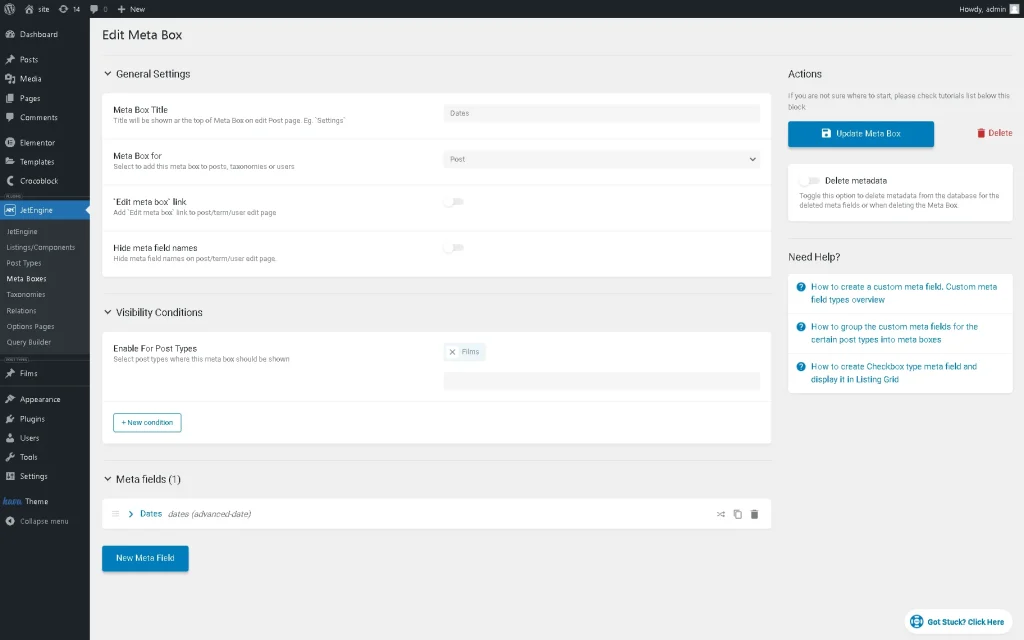 the enable for post types drop-down and selected cpt