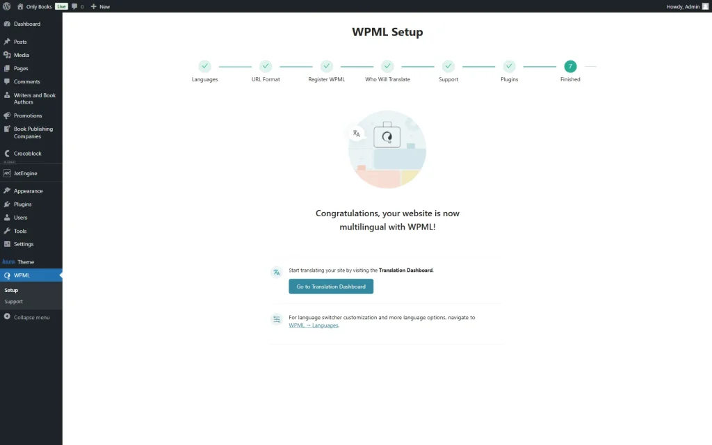 wpml setup finished step