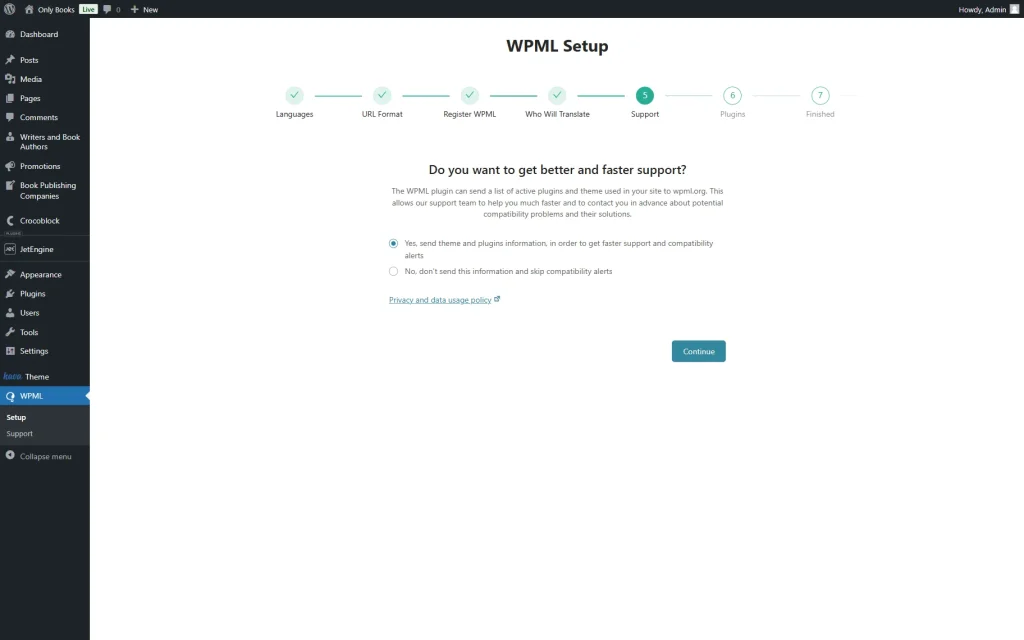 wpml setup support step