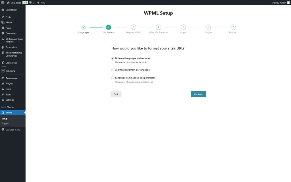 wpml setup url format step