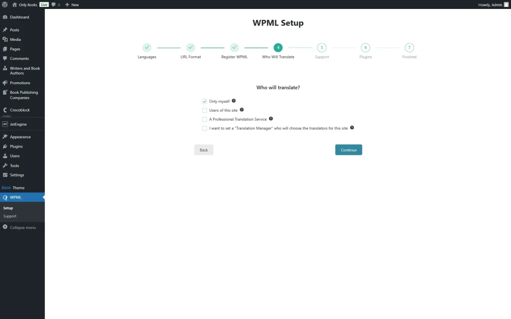 wpml setup who will translate step