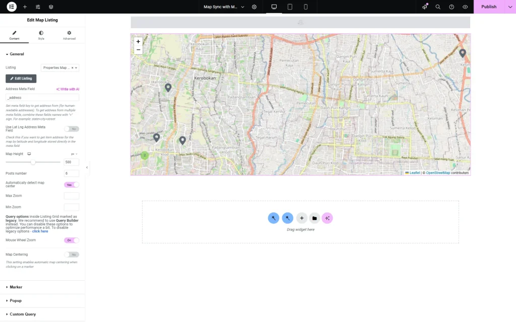 map listing settings