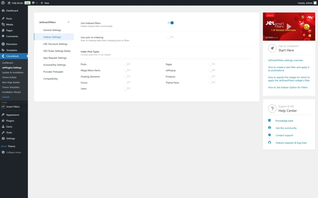 use indexed settings toggle activated