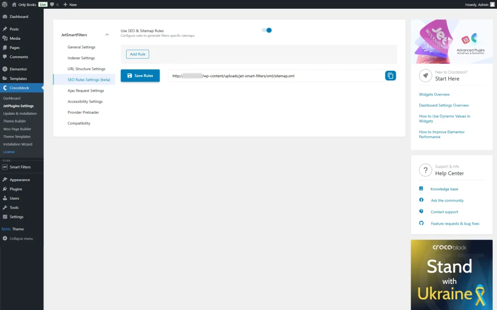 use seo and sitemap rules toggle activated