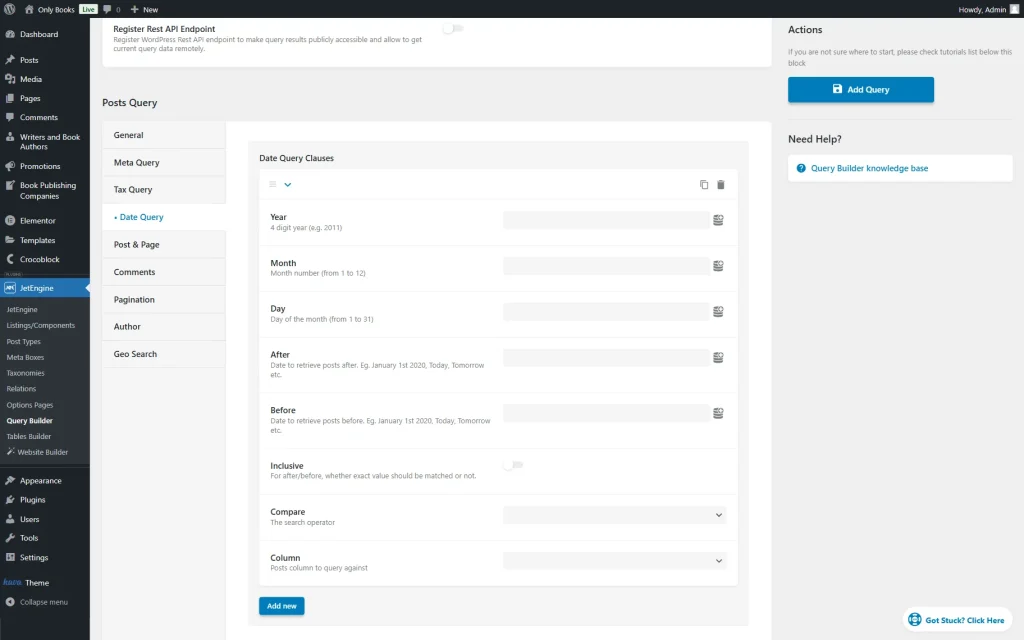 date query posts query tab