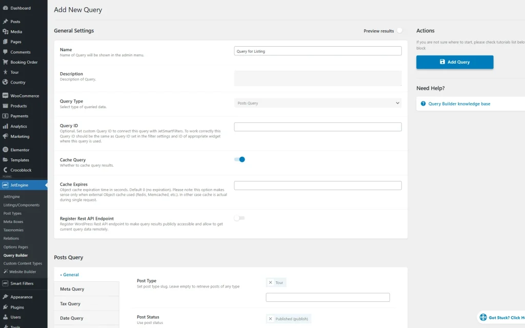 query for listing general settings