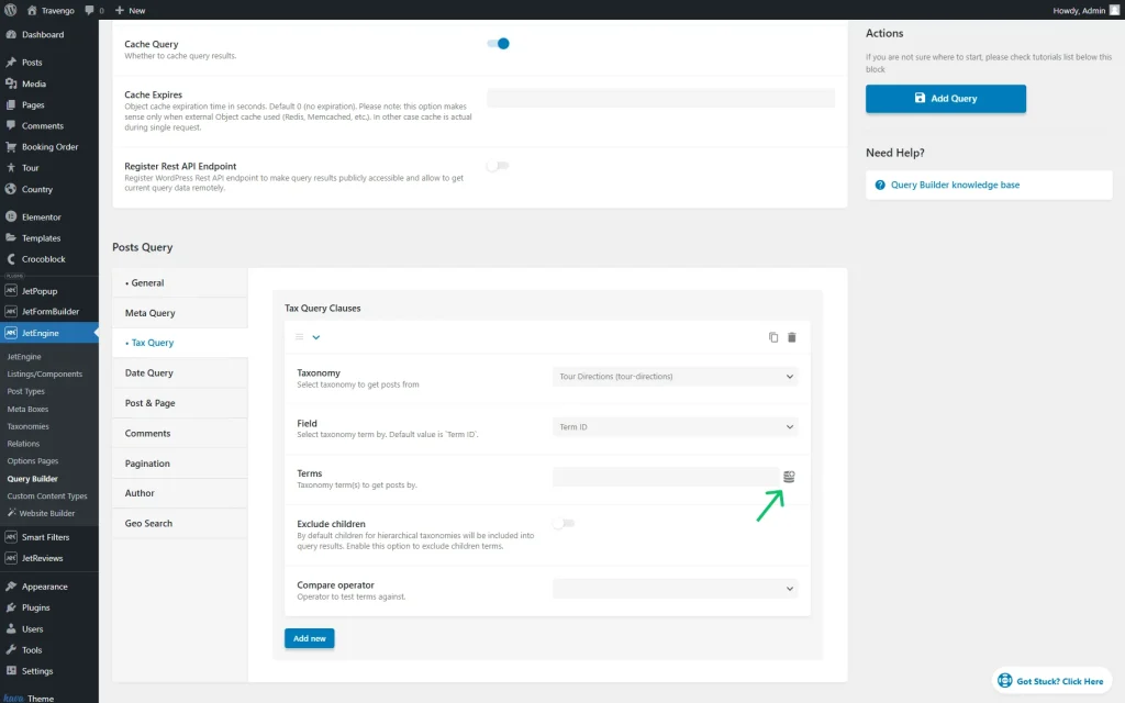 query for listing tax query settings