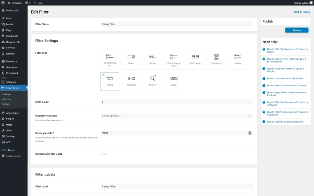 rating filter settings