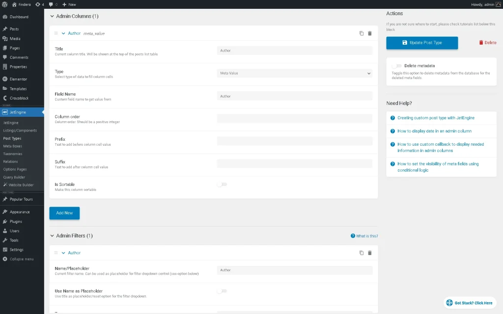 setting admin columns