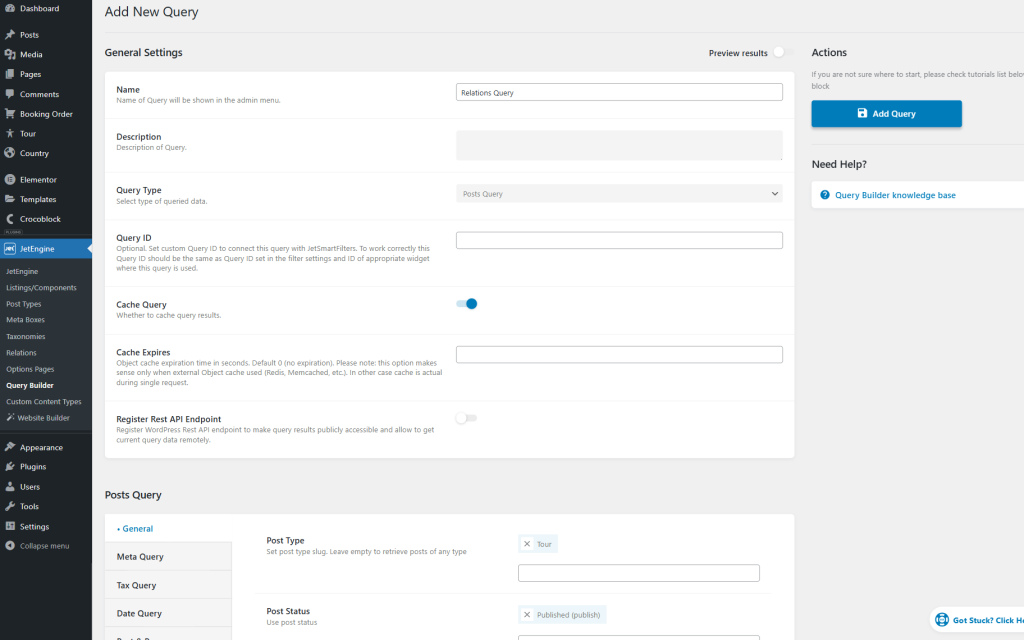 new query general settings