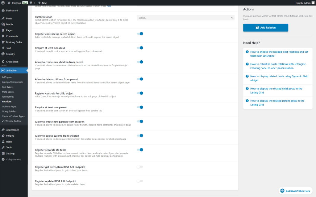 register and delete toggles