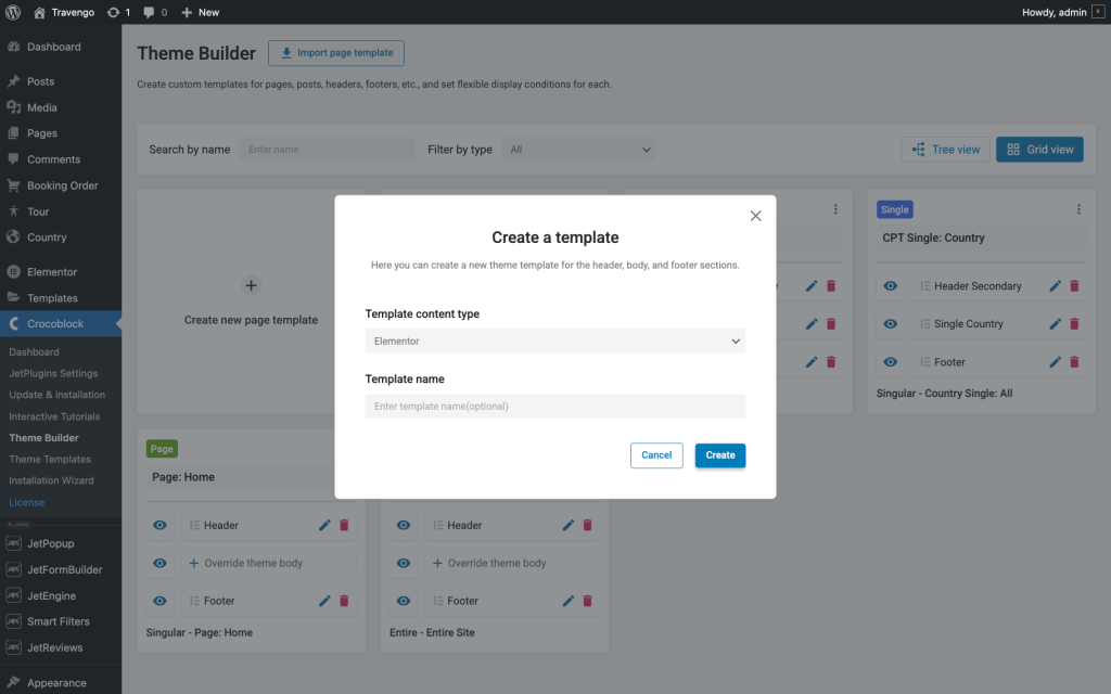create a template pop-up