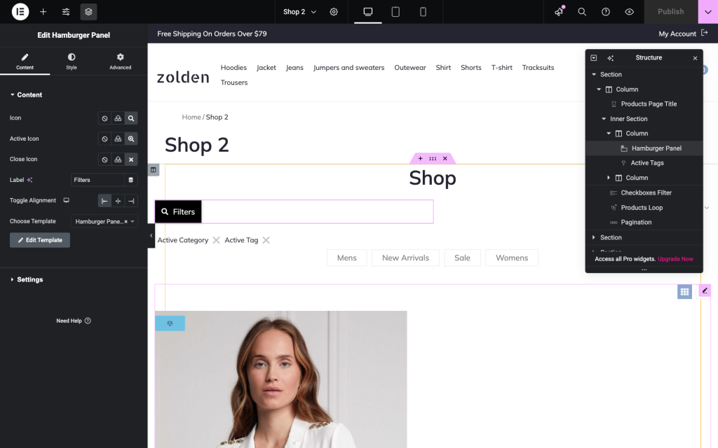 content tab content section settings