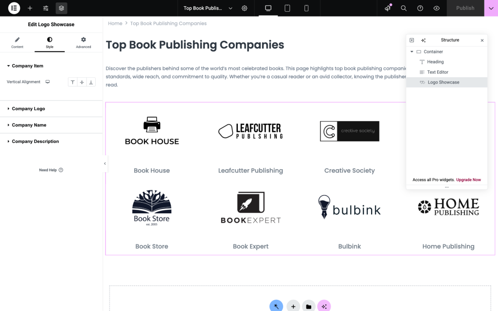 logo showcase style tab
