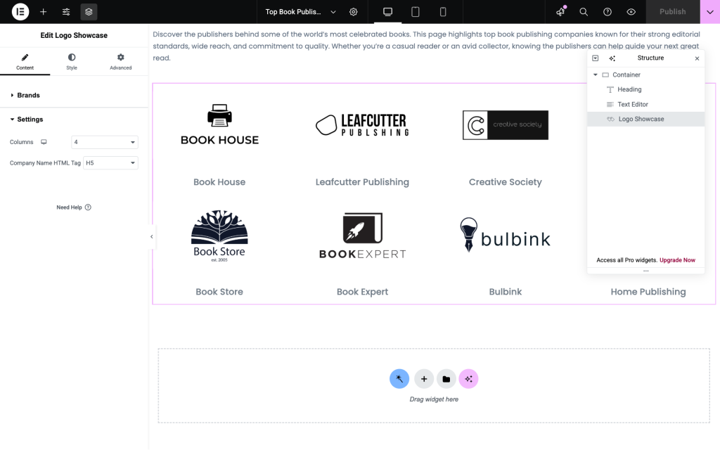 logo showcase widget settings tab