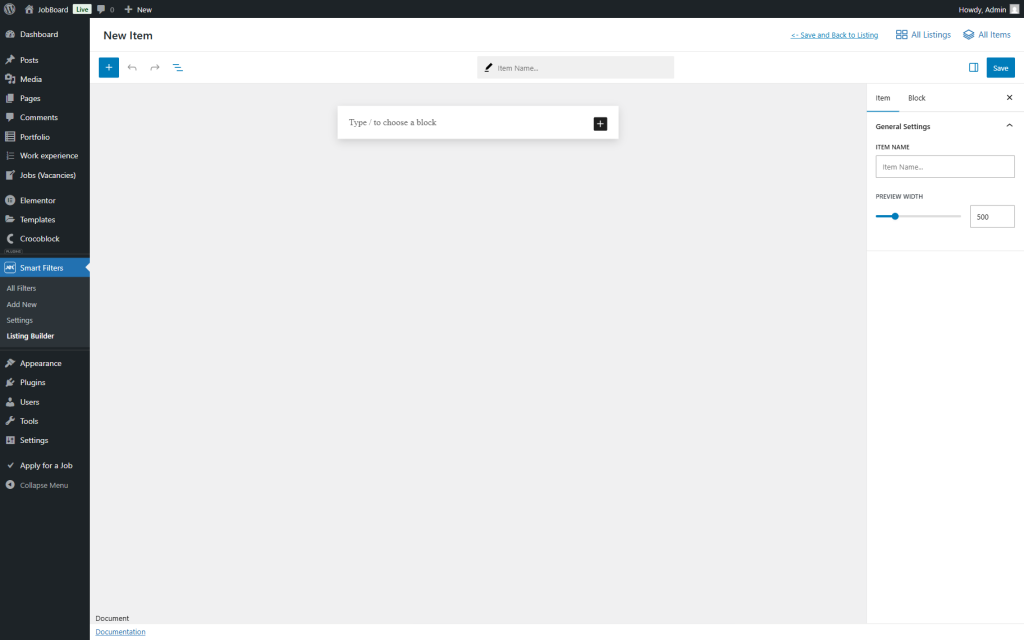 new item editor