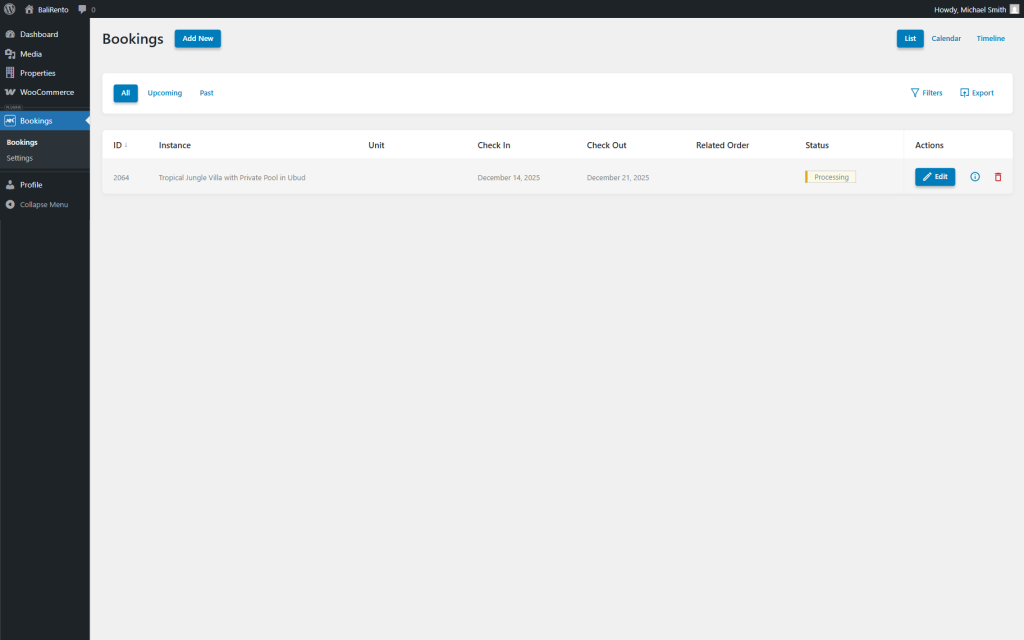 bookings dashboard