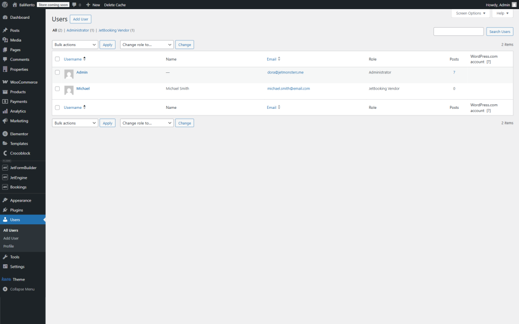 jetbooking vendor in the users dashboard