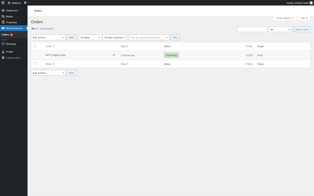 woocommerce orders dashboard