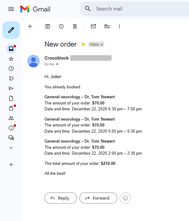 email with jetappointment details