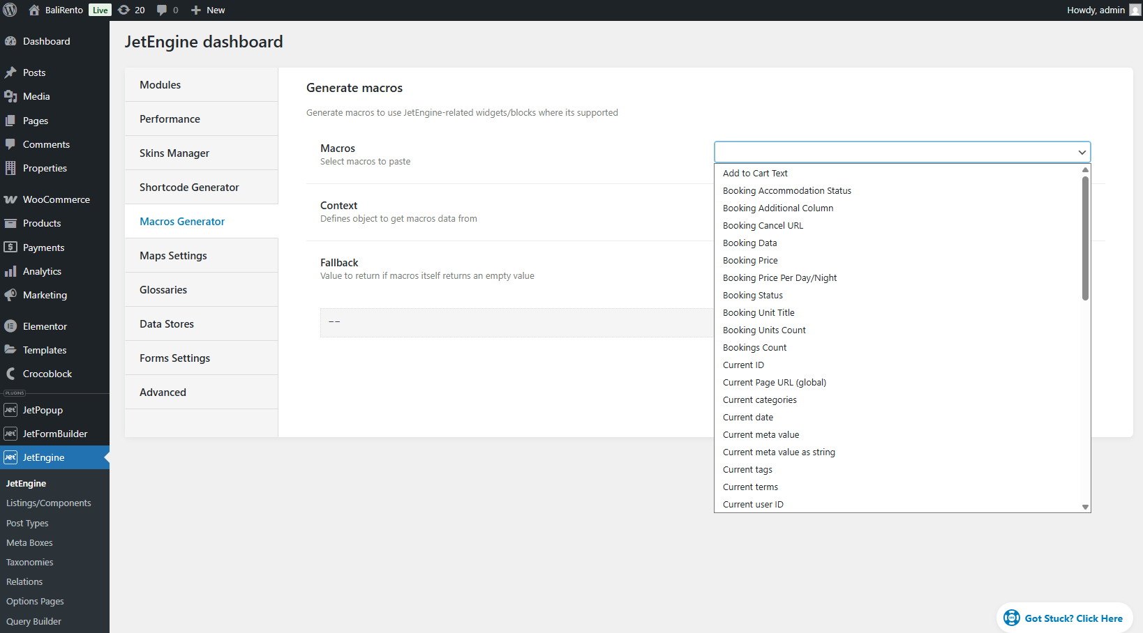 jetbooking macros in jetengine macros generator