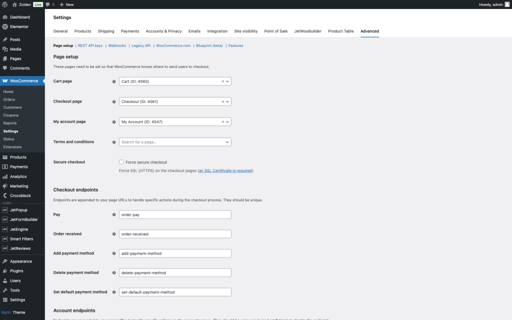woo pages setup