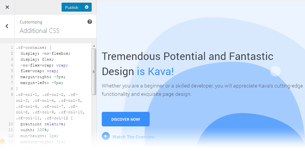 adding custom css code to kava theme
