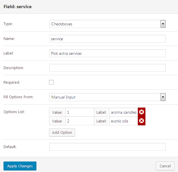 options list in checkboxes field type