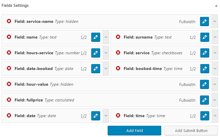 fields settings in the form