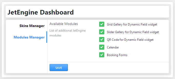 modules manager in jetengine dashboard