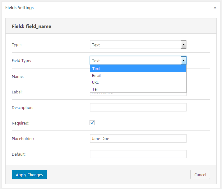 setting field type to text