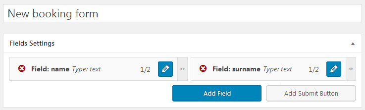 booking form fields on the backend