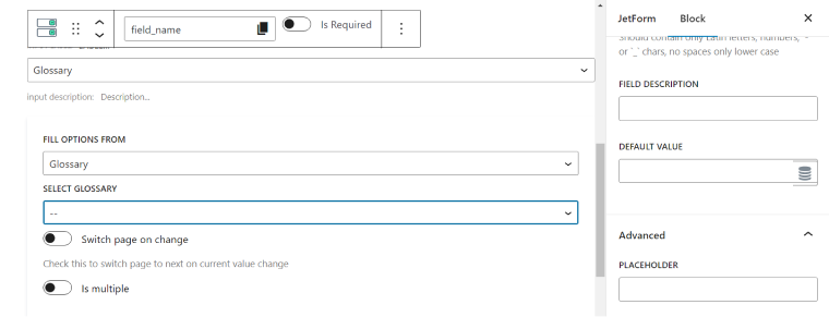 Glossary JetEngine select field options