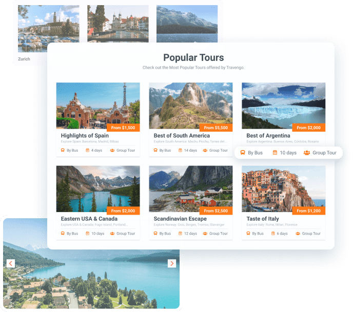 Travel website tour catalogs
