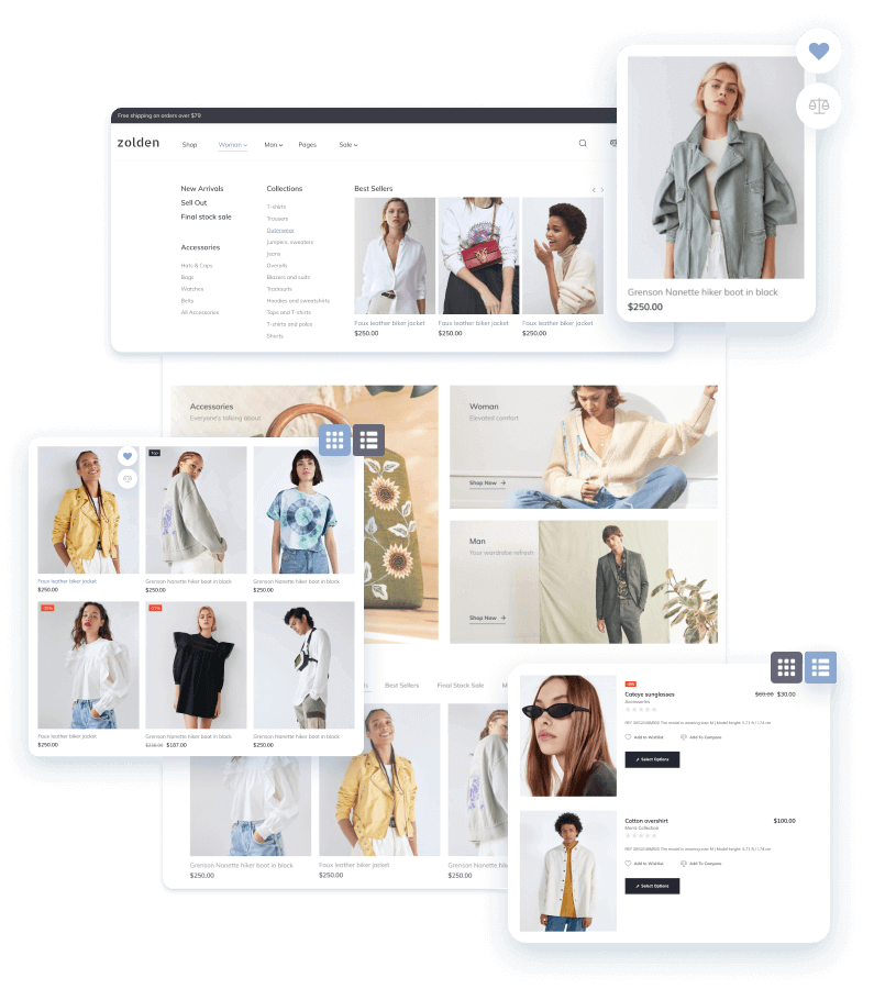 Zolden shop page template elements