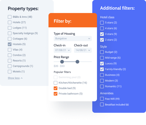 different smart filter types on the front end