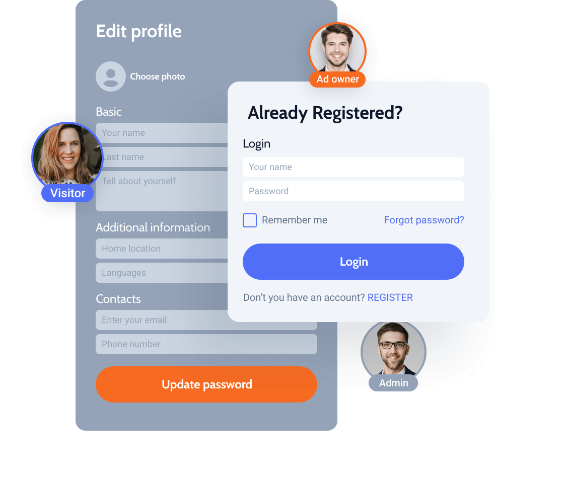 login and profile editing form examples