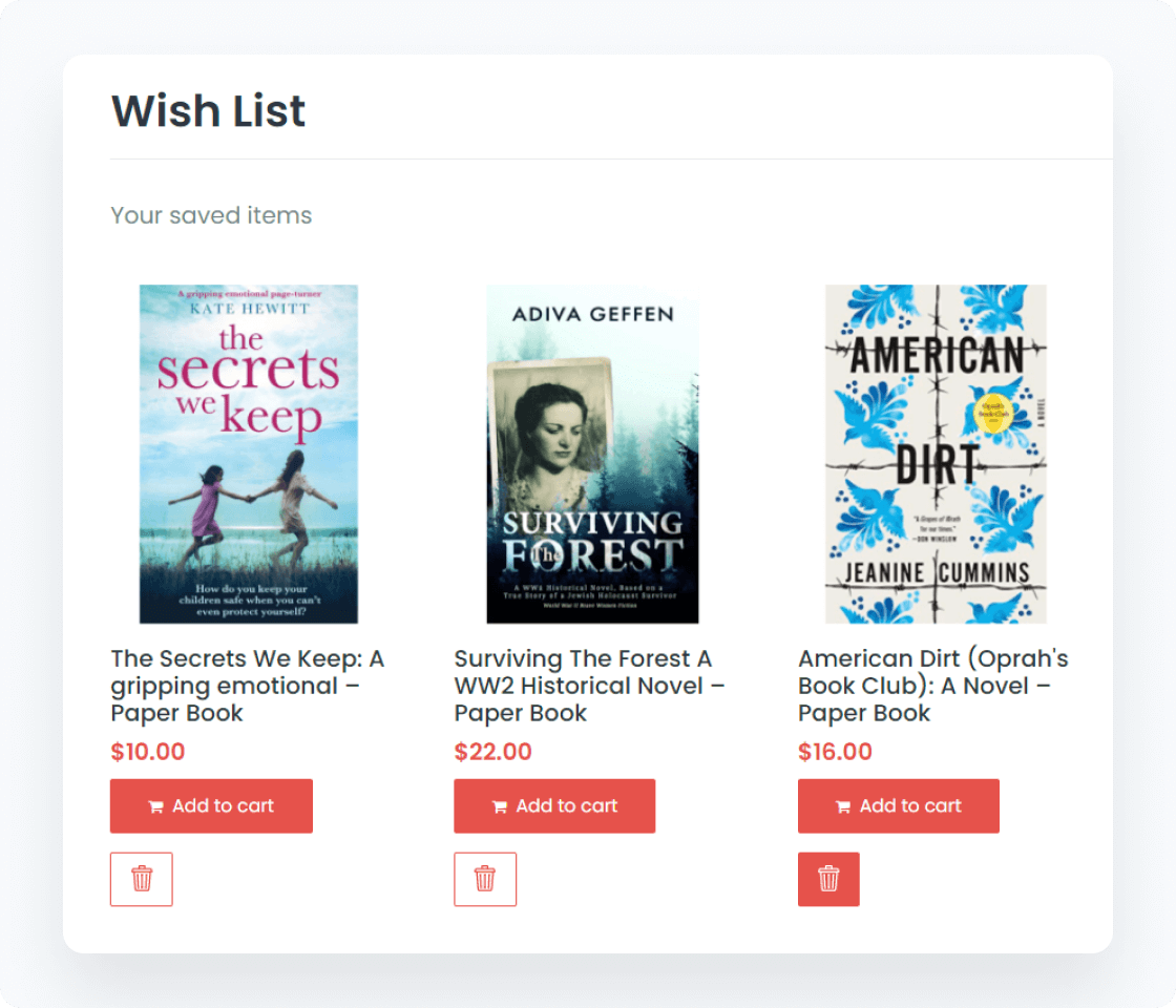 books added to the wishlisht data store