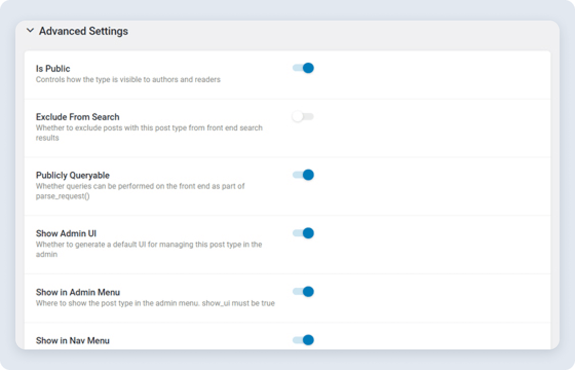 advanced meta field settings