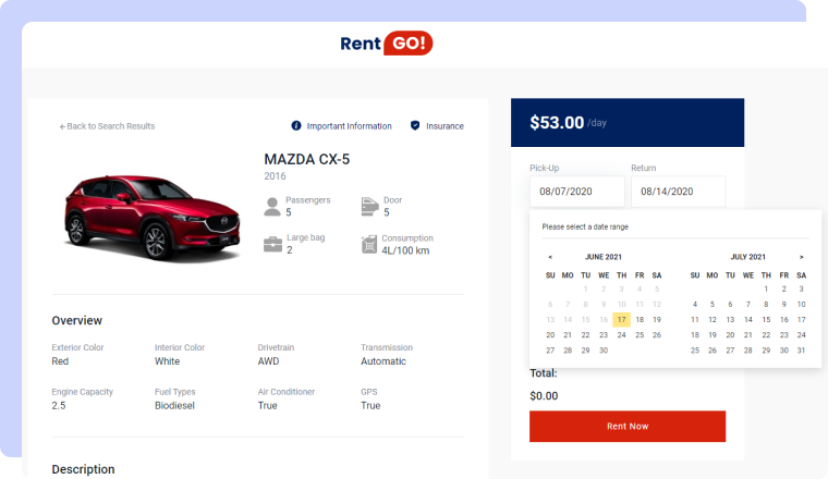 car rental dynamic template