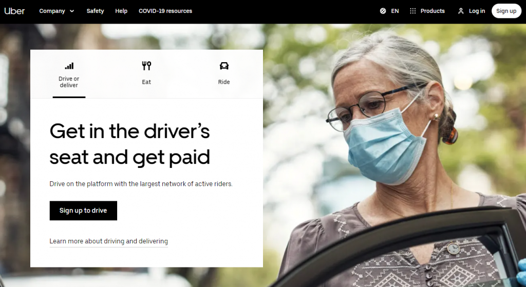 Uber - Drive With Uber landing page