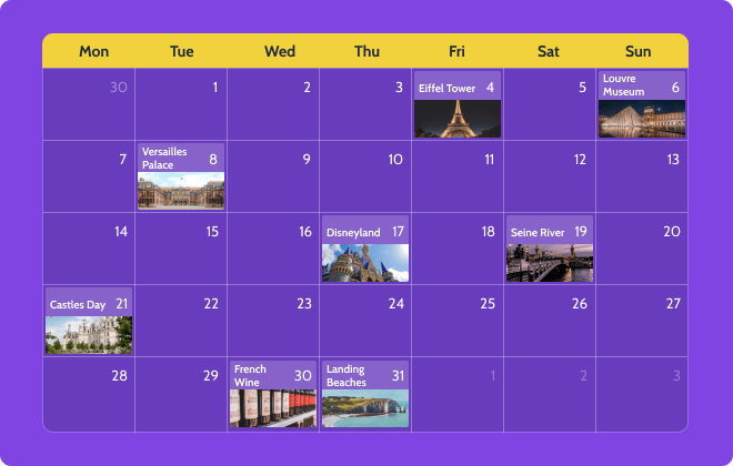 dynamic calendar listing example
               