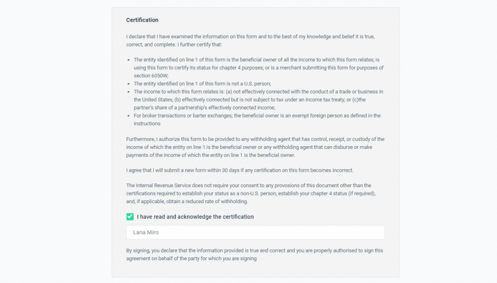 affiliate tax form certification